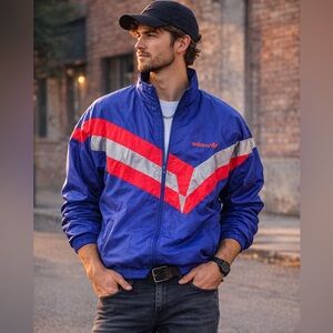 Vintage Adidas Windbreaker Jacket XL Blue Red Silver Trefoil Full Zip 90s Retro